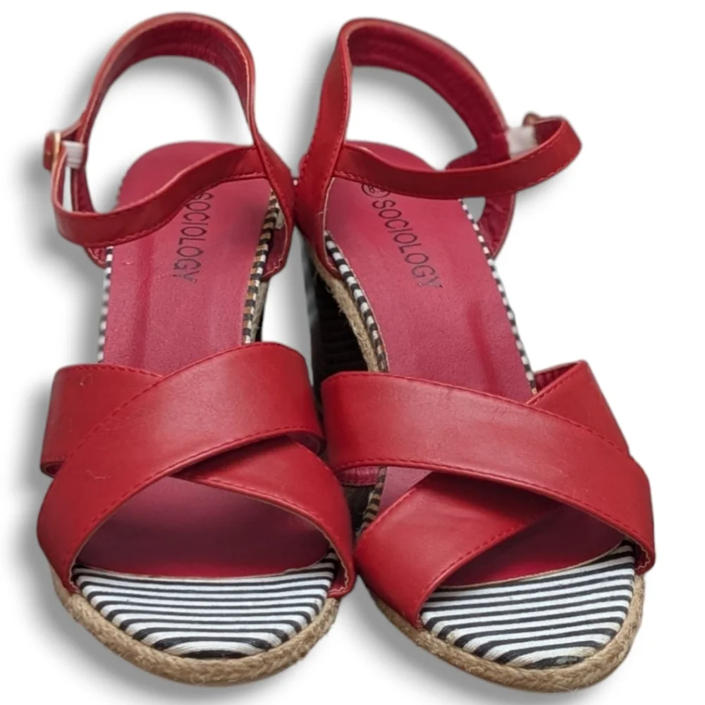Sociology Women's Block-Heel Strappy Sandals Red Size 8.5 - Picture 3 of 13